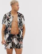 Siksilk Two-piece Printed Short Sleeve Shirt In Black - Black