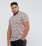 Asos Plus Longline Polo With Chevron Stripe & Revere Collar In Linen Look - Brown