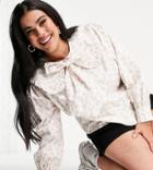 Neon Rose Plus Relaxed Blouse With Pussybow In Vintage Floral-white