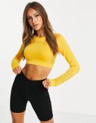 Love & Other Things Gym Seamless Knitted Cropped Top In Yellow