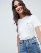 Asos Design T-shirt With Crowned Heart Print - White