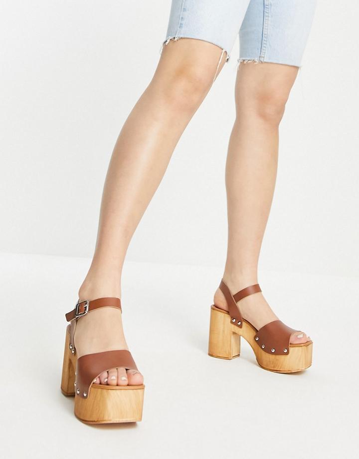 Topshop Warner Two Park Heeled Clog In Brown
