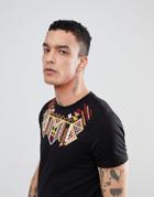 Asos Design T-shirt With Embroidered Geo-tribal Yoke - Black