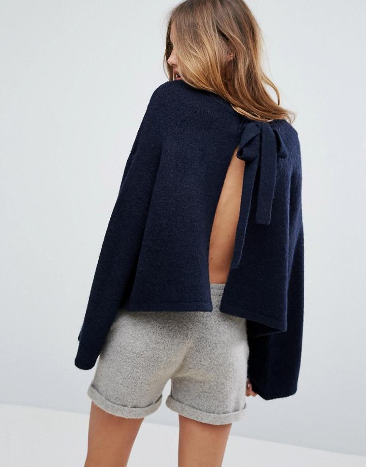Micha Lounge Open Back Tie Detail Sweater - Navy