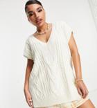 Asos Design Curve Long Line Knitted Cable Knitted Tank In Cream-white