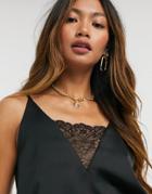 River Island Lace Insert Satin Cami Top In Black