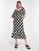 River Island Ruched Tea Midi Dress In Black Floral