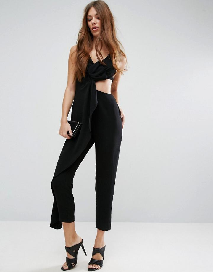 Asos Jumpsuit With Cut Out Waist And Drape Side - Black