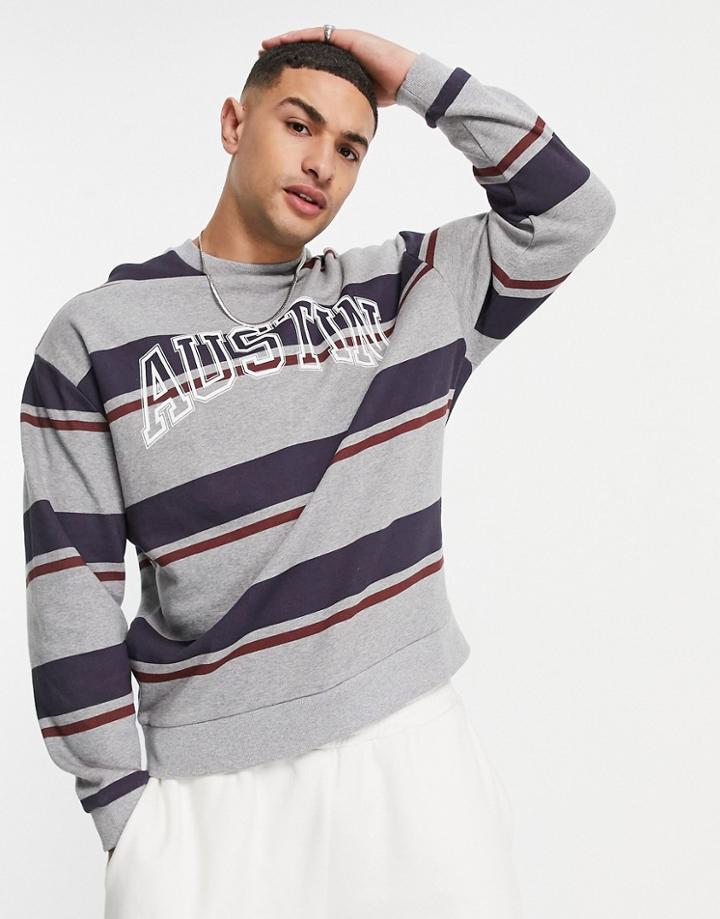 Asos Design Oversized Sweatshirt In All Over Stripes With Varsity Chest Print-multi