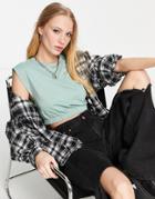 Asos Design Cropped Boxy Tank Top With Elastic Hem In Sage-green