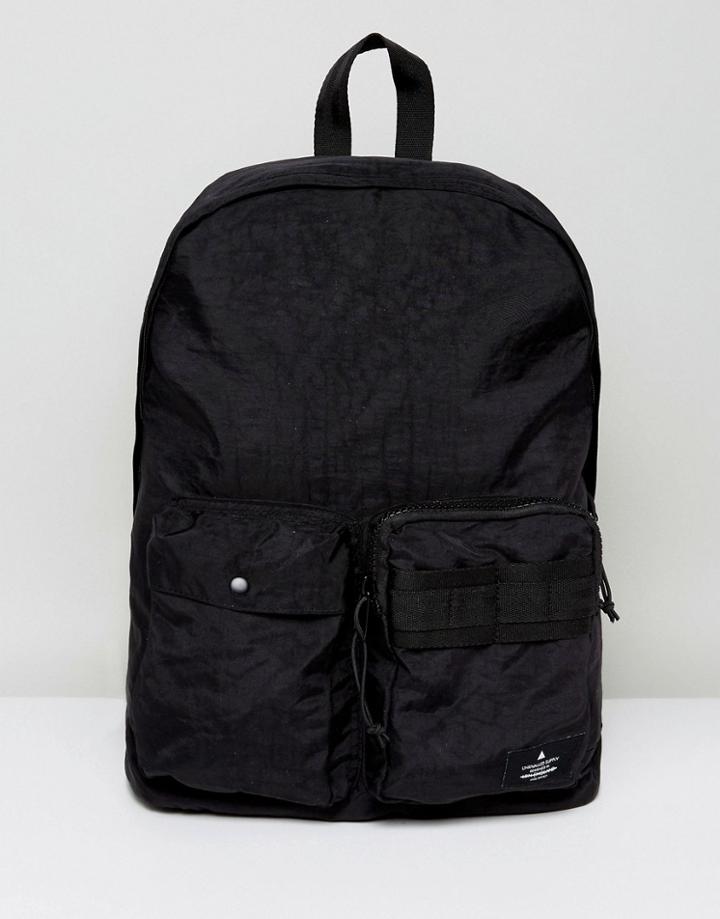 Asos Backpack In Black Textured Finish With Front Pocket Detail - Black