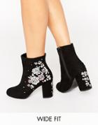 New Look Wide Fit Embroidered Ankle Boot - Black