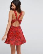 Asos Mini Sundress With Twist Back In Red Leopard Print - Multi