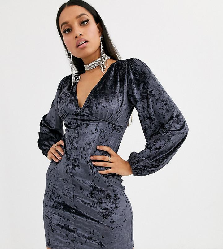 Asos Design Petite Button Through Velvet Mini Dress