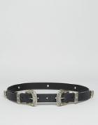 Asos Leather Double Buckle Turq Stone Waist And Hip Belt - Black
