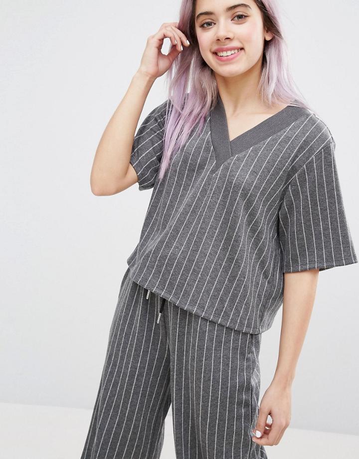 Monki Varsity Pinstripe Top - Gray