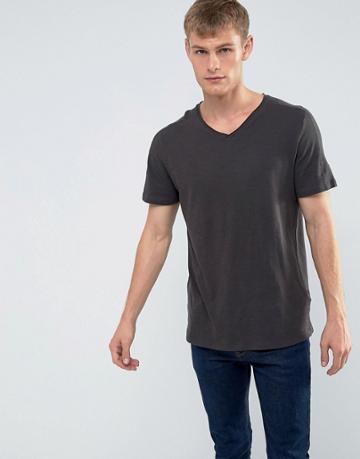 New Look Raw Hem V-neck T-shirt In Dark Gray - Gray