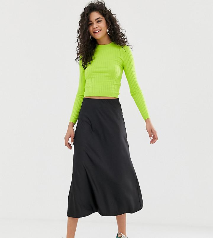 New Look Tall Satin Midi Skirt In Black - Black