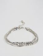 Asos Fine Beads And Chain Multirow Bracelet - Silver