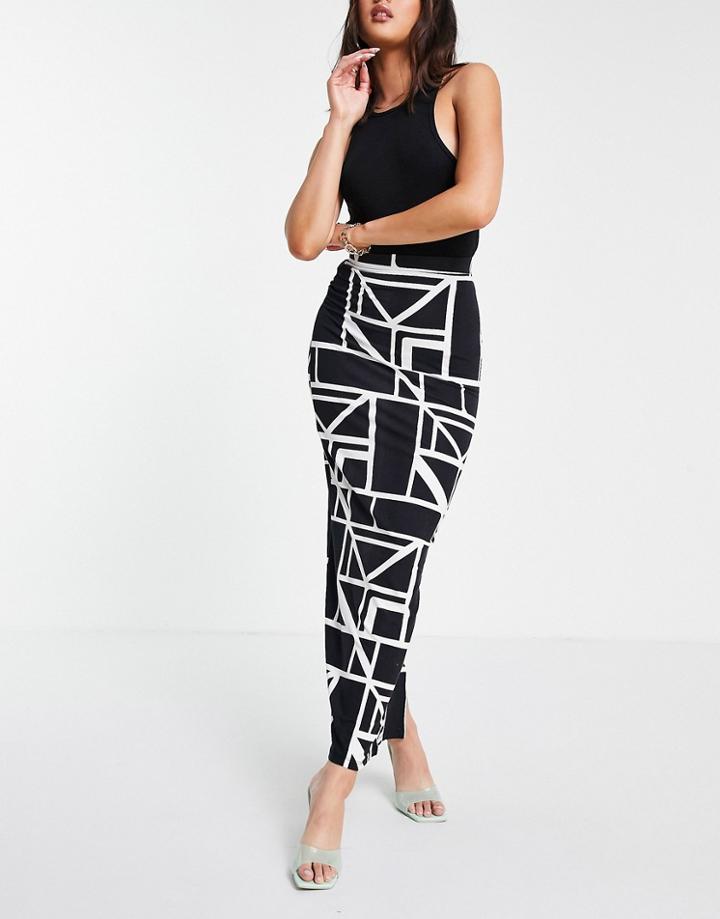 Asos Design Maxi Column Skirt In Abstract Print-multi