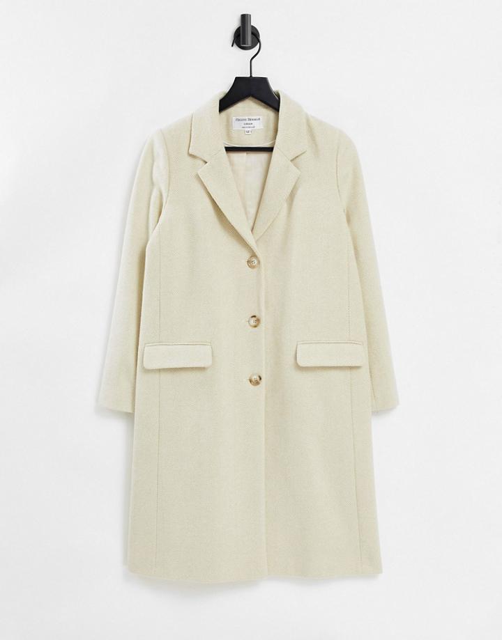 Helene Berman Herringbone Weave College Coat In Beige-neutral