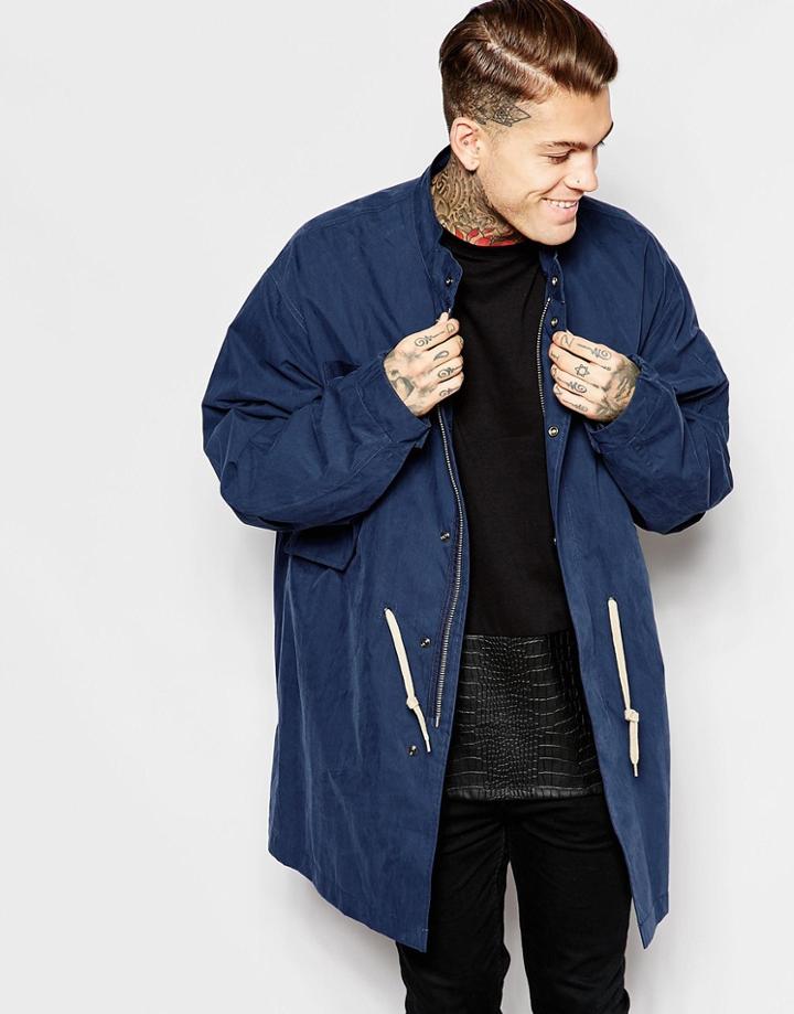 Asos Hoodless Parka In Navy - Navy