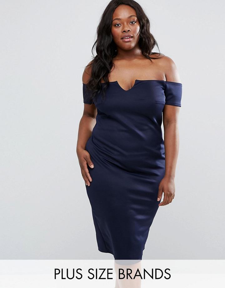 Club L Plus Office Bardot Dress - Navy