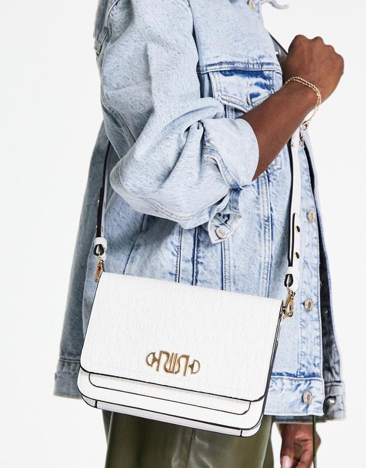 River Island Patent Embossed Monogram Chain Front Crossbody Bag In White