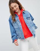 Asos Design Denim Girlfriend Jacket In Lightwash Blue - Blue