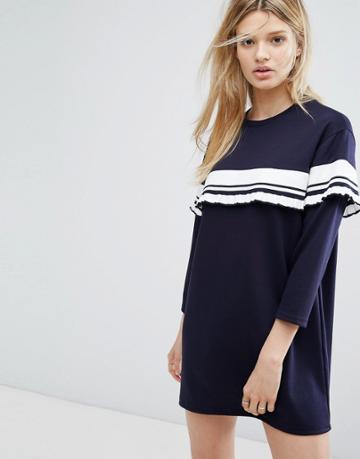 Outstanding Ordinary Dress With Stripe Frill Detail - Blue