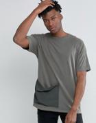Asos Oversized T-shirt With Woven Pocket In Green - Brown