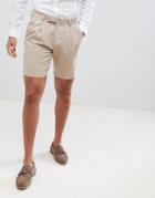 Asos Design Crepe Pleat Front Tapered Smart Short In Tan - Beige