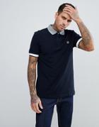 Fred Perry Striped Tipped Collar Pique Polo In Navy - Navy