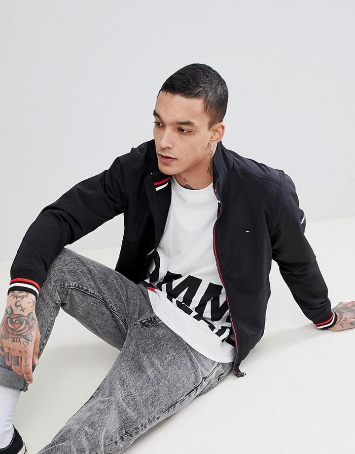 Tommy Jeans Bomber Jacket Icon Zip Tape In Black - Black
