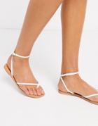 Asos Design Farnborough Minimal Toe Loop Flat Sandals In White