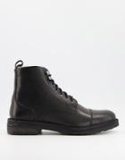 Walk London Wolf Toe Cap Boots In Black Leather