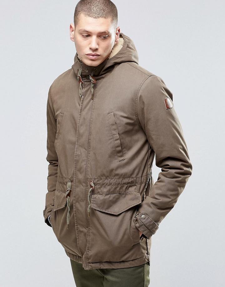Element Roghan Waxed Long Parka Canteen Green With Quilted Lining - Green