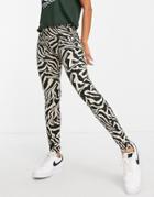 Noisy May Leggings In Cream Zebra Print-multi