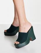 Asos Design Nolan Flared Platform High Heeled Mules In Forest Green