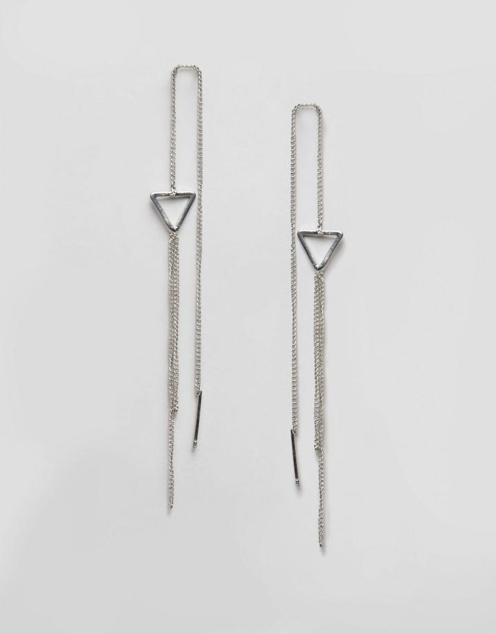 Nylon Drop Through Triangle Shoulder Duster Earings - Silver
