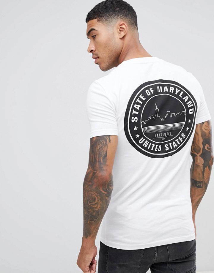 Asos Design Muscle T-shirt With Maryland City Back Print - White