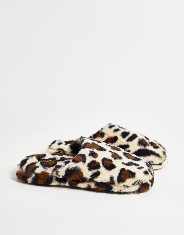 Truffle Collection Fluffy Mule Slipper In Leopard-multi