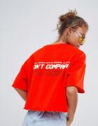 Bershka Cropped Awesome Slogan Tee - Red