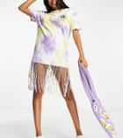 Collusion Tie Dye T-shirt Dress With Fringing In Purple