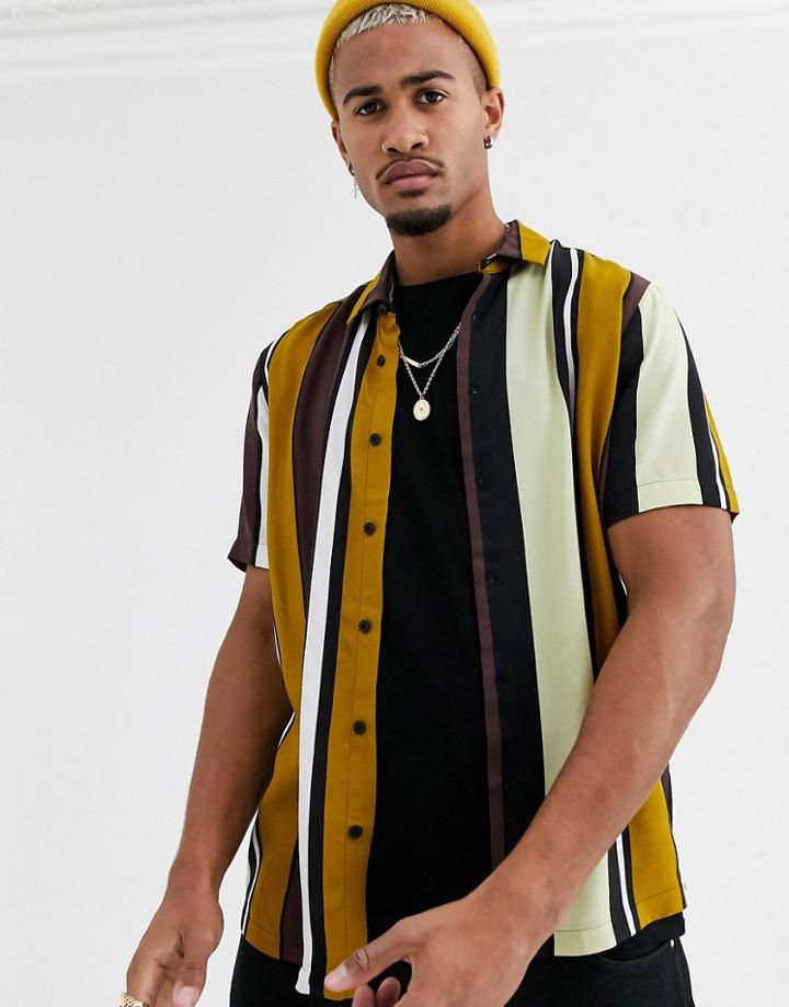 Asos Design Relaxed Fit Shirt In Brown Stripe
