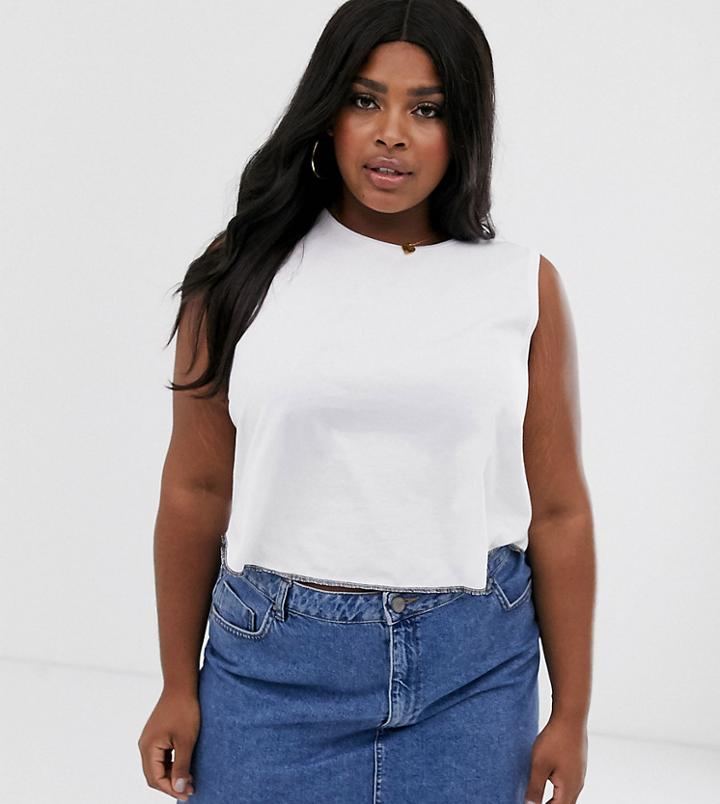 Asos Design Curve Crop Swing Tank With Overlock Stitch In White