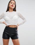 Asos Top With Cold Shoulder And Beaded Embellishment - White