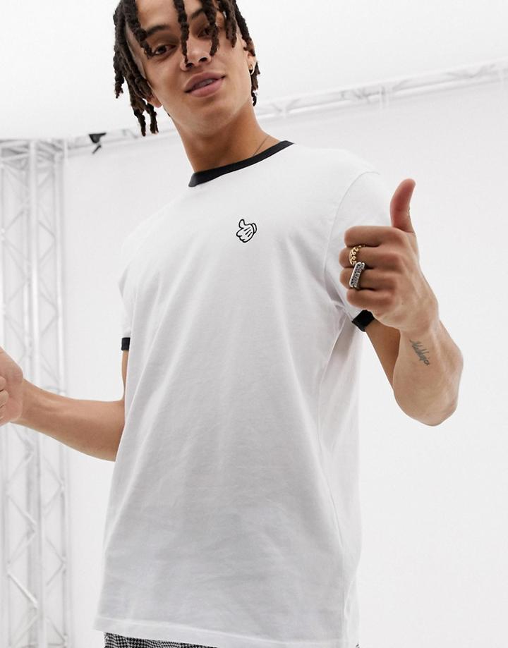 Bershka Mickey Mouse T-shirt In White With Contrast Piping - White