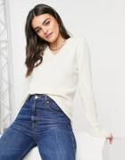 Vila V Neck Sweater With Button Cuff In Oatmeal-neutral