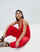 Asos Design Jersey Jumpsuit With Drop Crotch And Harem Pant - Red
